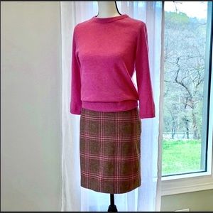 TALBOTS Chocolate & Pink Plaid Wool Pencil Skirt